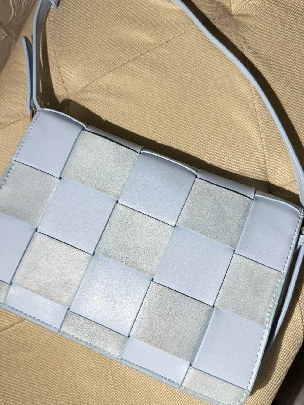 NWT Anthropologie Faux-Suede Woven Shoulder Bag In Light Blue